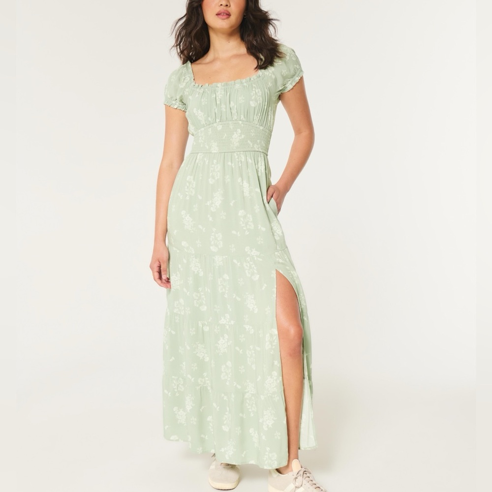 Hollister Light Green Floral Maxi Dress